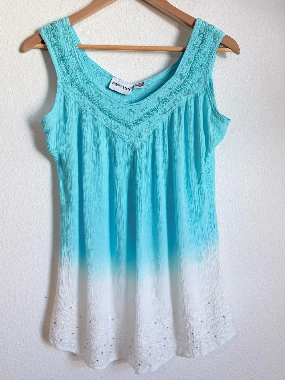 Vintage Raya Sun Ombré Beaded Tank Top Fairy Boho Coconut Girl